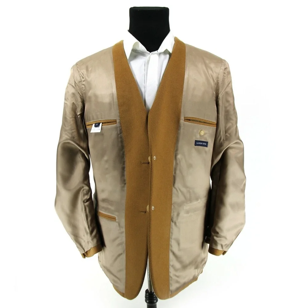 Lands' End 100% Cashmere 2 Button Sport Coat Mens Sz 42 Regular Tan Single Vent